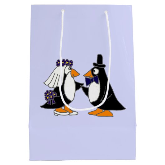 Grappige pinguïn bruid en bruidegom cadeau tas medium cadeauzakje (Achterkant)