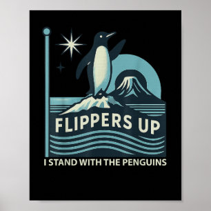 Grappige pinguïn flippers omhoog Ik sta met de pin Poster