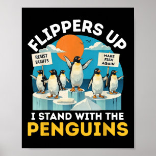 Grappige pinguïn flippers omhoog Ik sta met de pin Poster