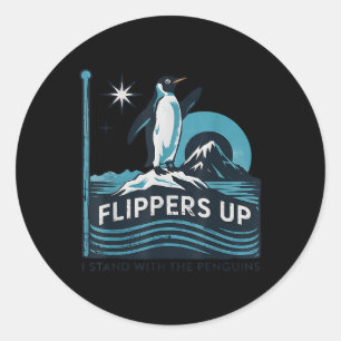 Grappige pinguïn flippers omhoog Ik sta met de pin Ronde Sticker