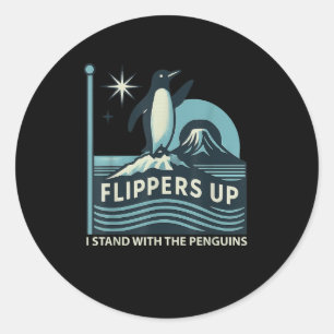 Grappige pinguïn flippers omhoog Ik sta met de pin Ronde Sticker