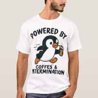 Grappige pinguïn hardlopen met koffiekopje