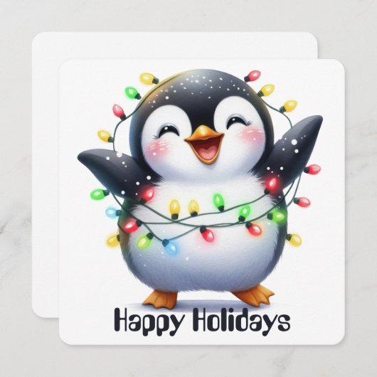 Grappige Pinguïn Kerst Kaart (Voorkant / Achterkant)