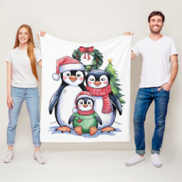 Grappige Pinguïn Kerst Matching Familie Pyjama's Fleece Deken