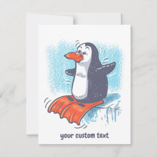 grappige pinguïn met flippers cartoon bedankkaart