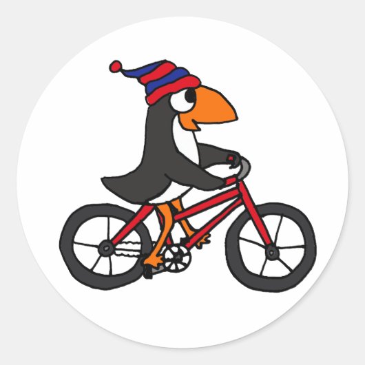 Grappige pinguïn rijden rode fiets ronde sticker (Voorkant)