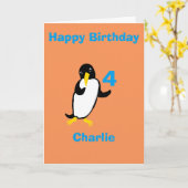 Grappige pinguïn Verjaardag, naam leeftijd voorzij Kaart (Gele Bloem)