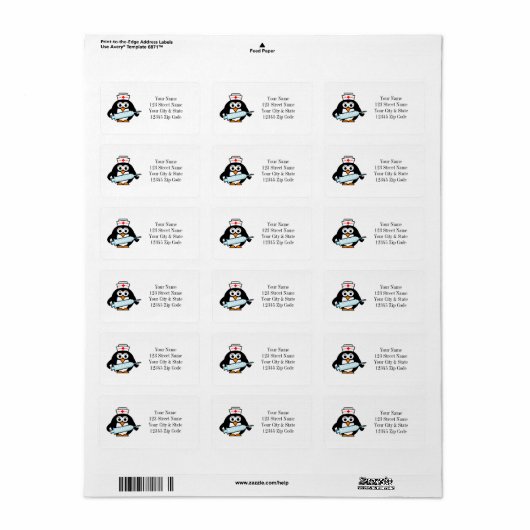 Grappige pinguïn verpleegster met spuit adresetike etiket (Full Sheet)