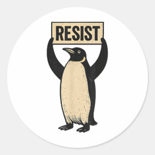 Grappige pinguïn verzet zich tegen koele pinguïns  ronde sticker