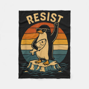 Grappige pinguïn verzet zich tegen pinguïns protes fleece deken