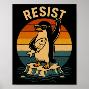 Grappige pinguïn verzet zich tegen pinguïns protes poster