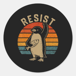 Grappige pinguïn verzet zich tegen pinguïns protes ronde sticker