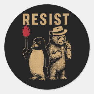 Grappige pinguïn verzet zich tegen pinguïns protes ronde sticker