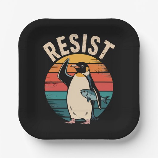 Grappige pinguïn verzet zich tegen tariefprotest papieren bordje (Voorkant)