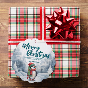 Grappige Pinguïn vogel Prettig Kerstboom sneeuw Va Ornament Kaart