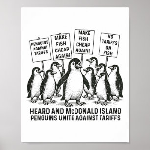 Grappige pinguïns tegen tarieven gehoord eiland pi poster
