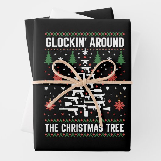 Grappige Pistolen Lelijke kersttruien voor Pistool Inpakpapier Vel (In situ)