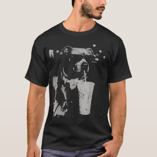 Grappige Pitbull Drinkt IJskoude Koffie Vintage Ho T-shirt