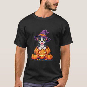 Grappige Pitbull Heks Pompoen Hond Halloween Manne T-shirt