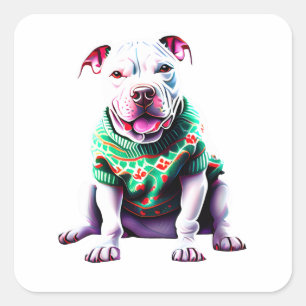 Grappige pitbull in de Sticker van de kersttrui