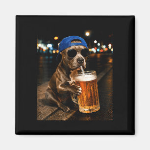 Grappige pitbull meme die bier drinkt 's nachts op magneet