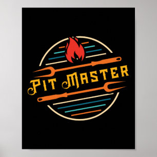 Grappige Pitmaster Graphic BBQ Grill Fork Retro Pi Poster