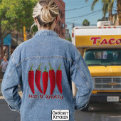 Grappige pittige rode gehaakte jalapeno breipen denim jacket