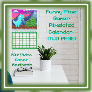 Grappige Pixel Gamer Gepixelde dinosaurus-illustra Kalender