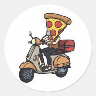 Grappige Pizza Bezorg Scooter-CuteKawaiiPizza Rijd Ronde Sticker