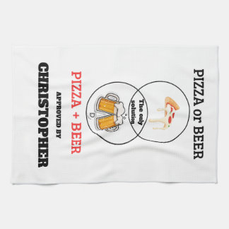 Grappige Pizza en Bier Venn Diagram Naam Aanpasbar Theedoek