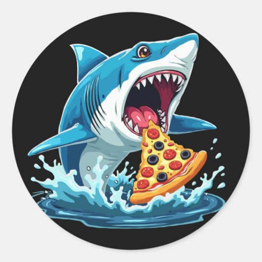 Grappige Pizza Eten Haai Ronde Sticker (Voorkant)