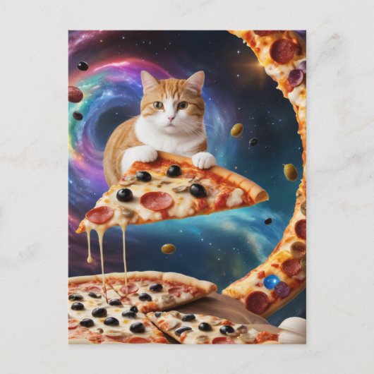 Grappige pizza kat in de ruimte briefkaart (Voorkant)