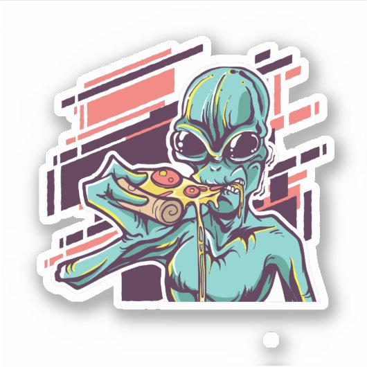Grappige Pizza Liefhebbers Grafische Cartoon ALIEN Sticker (Voorkant)