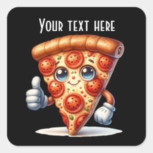 Grappige pizza party voeg bericht toe vierkante sticker
