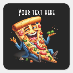 Grappige pizza party voeg bericht toe vierkante sticker