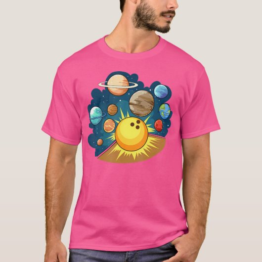 Grappige planeten Skittles Bowling voor Bowler T-shirt (Voorkant)