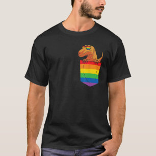 Grappige Pocket dinosaurus LGBT Dier Regenboog Vla T-shirt