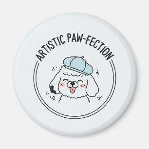 Grappige Poedel Cartoon Illustratie met Blue Beret Magneet