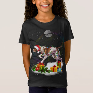 Grappige Pointer Hond Kerstverlichting Santa Hoed T-shirt