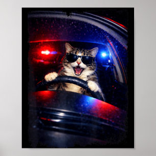 Grappige politie gekke kat rijdt auto grappige kat poster