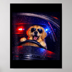 Grappige politie golden retriever rijdt auto hond  poster
