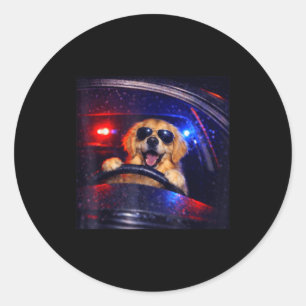 Grappige politie golden retriever rijdt auto hond ronde sticker
