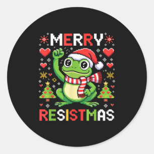 Grappige Politieke Kerst Kikker Gelukkig Resistmas Ronde Sticker