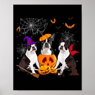 Grappige Pompoen Heks Boston Terrier Hond Hallowee Poster