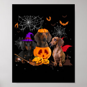 Grappige Pompoen Heks Weiner Hond Matchende Hond Poster