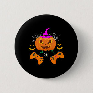 Grappige pompoen Jack O lantaarn Video Gamer Ronde Button 5,7 Cm