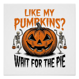 Grappige Pompoen Skelet Halloween Taart Shirt_1 Perfect Poster