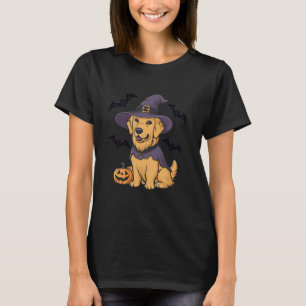 Grappige Pompoen Vleermuis Heks Goud Retriever Hon T-shirt