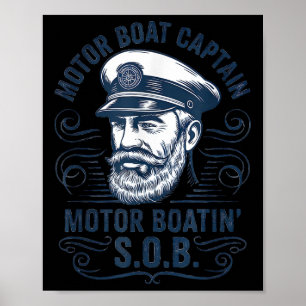 Grappige Pontonboot Kapitein Vader Motorboot Kapit Poster