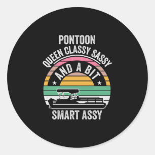 Grappige pontoonkoningin retro zonsondergang meer ronde sticker